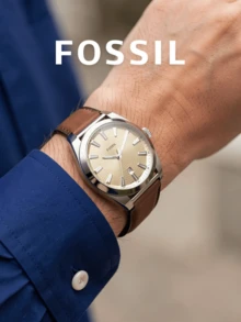 Fossil Men's Quartz Watch Brown Vintage Leather Strap Round Champagne Grid Dial Silver Case With Date Window Retro Gentleman Wristwatch Great For Office Look - one-size - View 2