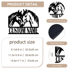 1pc Custom Double Horse Head Metal Address Sign, Personalized Family Name Metal Door Plaque, Outdoor Waterproof & Rust-Proof, Farm Ranch Barn Gate Decorative Sign, Indoor/Outdoor Wall Decor - Black - View 8