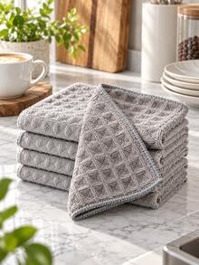 Khăn lau vệ sinh sợi microfiber dệt tổ ong, khăn lau bếp và khăn rửa bát siêu thấm hút, ít xơ, tái sử dụng được, mềm dày với viền may, 1 cái, 40x40cm / 15.7x15.7in, màu xám, dùng cho bát đĩa, mặt bàn, kính, cửa sổ và máy pha cà phê - A - Xem 13