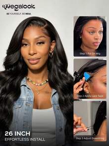 MEGALOOK 250% Density 13x6 Lace Frontal Wig, Wavy Curl, 100% Human Hair, Glueless, Pre-Plucked Hairline, Transparent Lace, Breathable Cap Band With Drawstring, Natural Color, Beginner Friendly - SNatural - View 8
