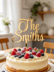 Personalized Acrylic Name Cake Topper, Custom Mirror Gold Cake Decoration With 3D Lettering, Names & Text For Wedding, Engagement, Anniversary, Graduation, Birthday Party Decor, Proposal, First Birthday, Christmas, Valentine's Day - Cake Topper Style 2 - View 3