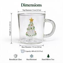 Unique Embedded 3D Christmas Tree Design, Sturdy Handle, High Borosilicate Glass, Great For Daily Drinks & Festive Gifts. - White Rhinestone Christmas Mug - View 2