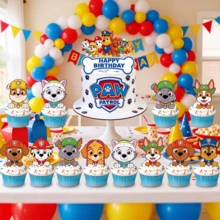 25pcs New Cartoon Paw Patrol Birthday Party Cake Toppers, Backdrop Banners, Paw Patrol Theme Party Decorations, Cake Decor Ornaments - Multicolor - View 5