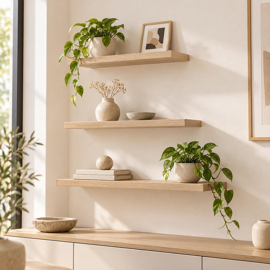 Wall Display Shelf, 40–80 Cm Length Options, Single Shelf Or 3/5-Piece Sets, Four Colours For Living Rooms And Bedrooms - View 1