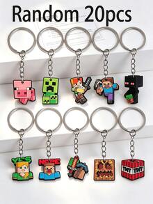 10pcs/Random 1pc Pixel Battle Pixel Grid Theme Birthday Party Gift Soft Rubber Keychain, Character Keychain, Can Be Used For Backpack Decoration, Car Pendant, Bag Charm, Perfect Gift For Birthday, Holiday, Halloween, Christmas, Anniversary Party - Multicolor - View 12