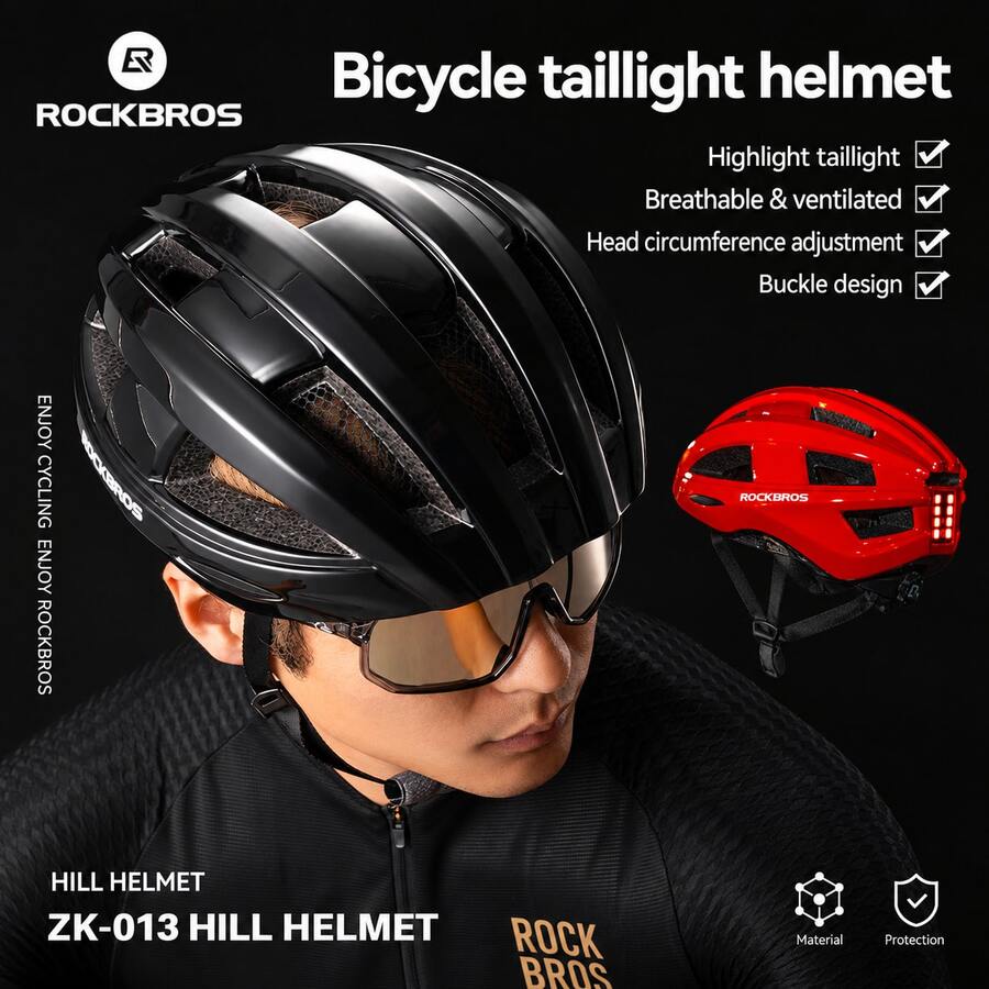 Mũ bảo hiểm xe đạp ROCKBROS 1 cái, tích hợp đèn hậu, thoáng khí, size 55-60cm - Nhiều màu - Xem 1