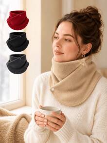 Solid Color Warm Neck Warmer Scarf, Unisex, Soft & Comfortable Winter Fleece Neck Guard With Button Design, Windproof, Outdoor Travel Accessory, Essential For Camping, Hiking, Beach In Autumn/Winter, Holiday Gift, Daily Commute Fashion Cold-Proof Accessory - A - View 9