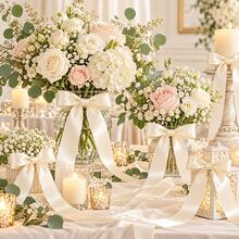Deep Pink/Champagne Single-Sided Polyester Satin Ribbon (0.6/1.0/1.5/2.0/2.5/4.0cm) Multiple Sizes Available, Suitable For Party Decoration, Gift Boxes, Wreaths, Chair Backs, Gift Boxes And Souvenir Wrapping Decoration - Champagne - View 4