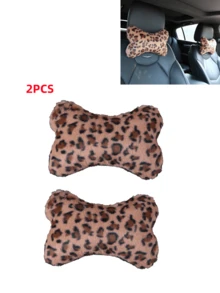 Leopard Print Bone Shaped Car Neck Pillows, Soft Fluffy Plush Auto Headrest Cushions, Universal Neck Support Car Seat Pillows For Driving Travel - Bone-shaped - View 16