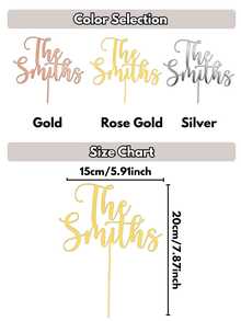 Personalized Acrylic Name Cake Topper, Custom Mirror Gold Cake Decoration With 3D Lettering, Names & Text For Wedding, Engagement, Anniversary, Graduation, Birthday Party Decor, Proposal, First Birthday, Christmas, Valentine's Day - Cake Topper Style 2 - View 2