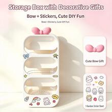 1pc Cartoon DIY Sticker Vertical Storage Box, Bowknot 3-Layer Desktop Organizer, Small Item Compartment Storage Rack, Suitable For Home And Office Storage - Multicolor - View 11