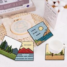 6pcs Coaster Set DIY Punch Needle Kit For Beginners – Includes Punch Needle, Yarn, Instructions, Hoop & Pre-Printed Fabric (Mountain And Forest Scenery). Creative Cup Decoration Or Gifting. 2D Printed Punch Needle Starter Kit - 6pcs - View 5