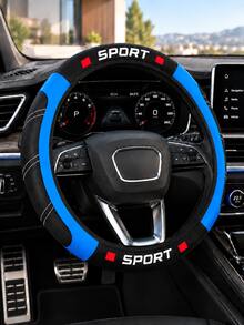 Sport Letter PU Leather Steering Wheel Cover, No Inner Ring Stretch Design, Breathable Anti-Slip Perforated Car Steering Cover, Easy Installation, Universal 15 Inch For Round & D Shaped Steering Wheel, All Season Auto Interior Accessories - Multicolor - View 7