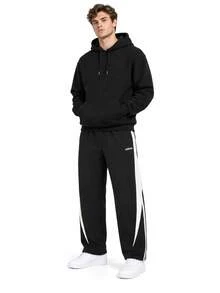 Adidas Men's Drawstring Elastic Waist Contrast Color Striped Outdoor Sports Loose Straight Leg Casual Long Pants - Black and White - View 1