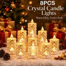 8pcs Crystal LED Flameless Tea Light Candles, Warm White Battery Operated Realistic Candles, Diamond Cut Transparent Design, Suitable For Christmas Decoration, Wedding Table Centerpiece, Halloween, Party Table Decor And Home Atmosphere Lighting - 8-pack Candles - View 7