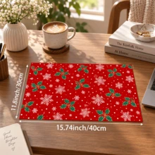 1pc Holly Pattern Dish Drying Mat, Coffee Machine Mat, Washing Machine Mat, Microwave Mat, Table Mat, Home Decor, Polyester Material, Suitable For Kitchen, Living Room And Other Multiple Scenes, Multiple Sizes Available, Can Be Used As Christmas Gift - Multicolor - View 11