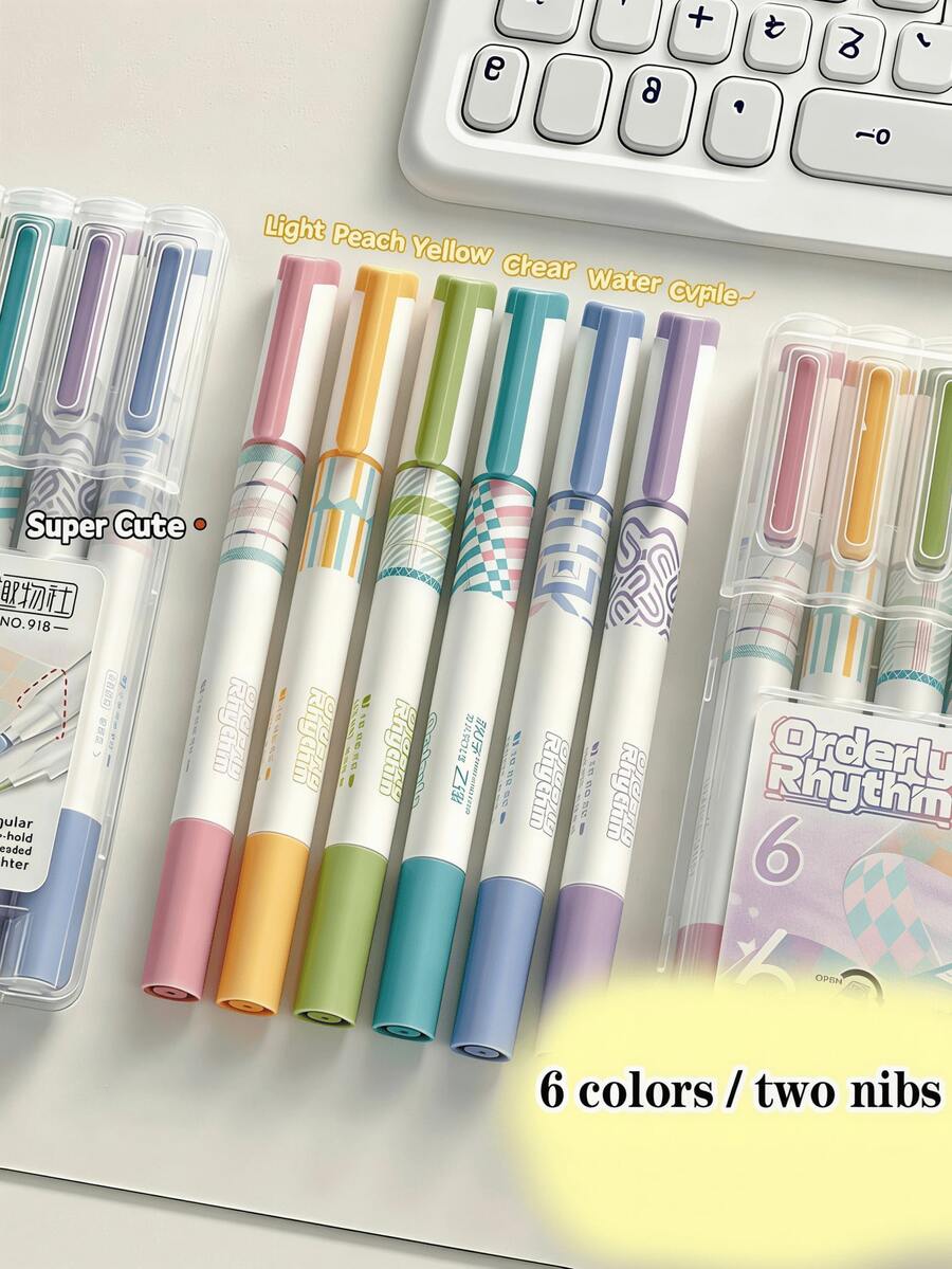 1/3/6/18pcs Dual-Tip Candy Color Highlighter Pens, Macaron Soft Tip Highlighter Pens, Random Color Styles, Triangular Easy-Grip Barrel, Office Grade, Suitable For Drawing, Marking And Highlighting, Professional Drawing Pens For Artworks, Back To School Essentials, Office Supplies Student/School Drawing Pens, Student Stationery Set - Multicolor - View 1