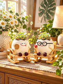 Cute Succulent Rocking Chair Planter - Fun Planter With Rocking Chair, Suitable For Home, Office, Shelf Or Windowsill As Adorable Desktop Decor, Unique Gift For Plant Lovers - C - View 2
