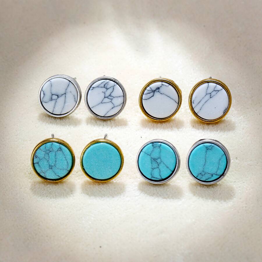 Bông tai đinh tròn họa tiết ngọc lam phong cách vintage bán chạy xuyên biên giới, khung vàng ngọc lam, phụ kiện sang trọng thanh lịch cho váy và áo sơ mi, quà tặng doanh nghiệp - EH4698 Tròn màu ngọc bích - Xem 1