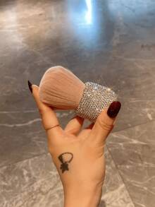 1pc Premium Sparkling Rhinestone-Decorated Blush Brush, Soft Fluffy Powder Brush, Portable Multi-Function Makeup Brush For Powder, Creative Makeup Gift - Silver - View 6