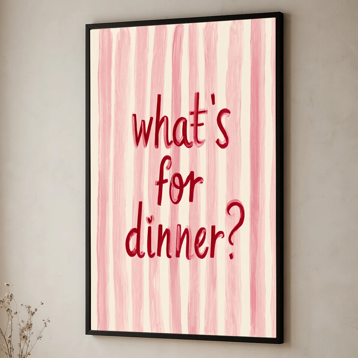 2D Flat, 2D Flat, 1pc, Wall Art, Retro Poster, "What's For Dinner" Art Print, Red And Pink Letter Canvas Painting, Bedroom Hallway Decor, Living Room Aesthetic Design, Gift For Friends, Housewarming Gift, Frame Not Included - B - View 1