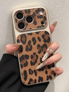 奢華亮片豹紋鏡頭保護手機殼，適用於 iPhone 18 Pro Max 17 Pro Max 16 15 14 Pro Max 13，時尚創意時尚後蓋 - 棕豹紋 - 查看 3