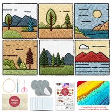 6pcs Coaster Set DIY Punch Needle Kit For Beginners – Includes Punch Needle, Yarn, Instructions, Hoop & Pre-Printed Fabric (Mountain And Forest Scenery). Creative Cup Decoration Or Gifting. 2D Printed Punch Needle Starter Kit - 6pcs - View 13