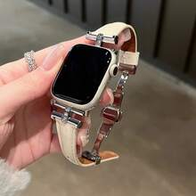客製化人造皮革錶帶，相容 38/40/41/42/44/45/46/49mm 錶盤尺寸，適用於 Ultra/Se10/9/8/7/6/5/4/3/2/1 系列 - 銀色皮革 - 查看 7