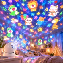 USB Powered 360° Rotatable Cartoon Animal Pattern Projection Lamp, Multi-Angle Adjustable LED Atmosphere Night Light, Ceiling Cartoon Light Shadow Decoration Lamp, Home Bedroom Desktop Atmosphere Decor, Creative Holiday Gift - White - View 3