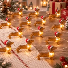 Burgundy Red Dachshund Christmas String Lights, Warm White LED Decorative Lights, Cute Christmas Puppy Atmosphere Light, Suitable For Christmas Tree, Fireplace, Bedroom, Window And Holiday Home Decor - Candle Dog Lamp - View 12