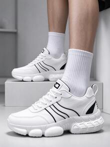 Women's Mesh Comfortable Breathable Solid Color Thick Sole Height Increasing Daily Commute Casual Sports Shoes - White - View 4