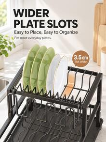 1pc Space-Saving Kitchen Countertop Dish Drying Rack, Stainless Steel Kitchen Utensil Drainer, With Cutlery Storage Holder, Suitable For Bowls, Plates, Knives, Spoons And Forks - Black - View 4