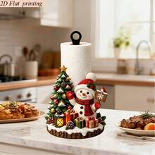 1pc 2D Flat Printed Kitchen Paper Towel Holder, Christmas Style Cozy Snowman & Christmas Tree Design Creative Desktop Paper Roll Rack, Acrylic Material, No Paper Towels Included, Fun Holiday Design, Suitable For Living Room & Dining Room, Christmas Home Decor - A - View 1