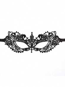 Adult Masquerade Mask, Rhinestone Satin Ribbon Style, Mysterious Fun Lace Mask, Couple Style, Men's And Women's Lace Headpiece And Costume, Christmas Mask, Halloween Mask - Black - View 5