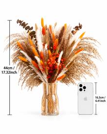 128pcs Autumn Elegance Dried Flower Bouquet - Preserved Gypsophila, Pampas Grass & Eucalyptus For Home & Office Decor | Perfect For Weddings, Parties & Seasonal Celebrations - Orange Color - View 3