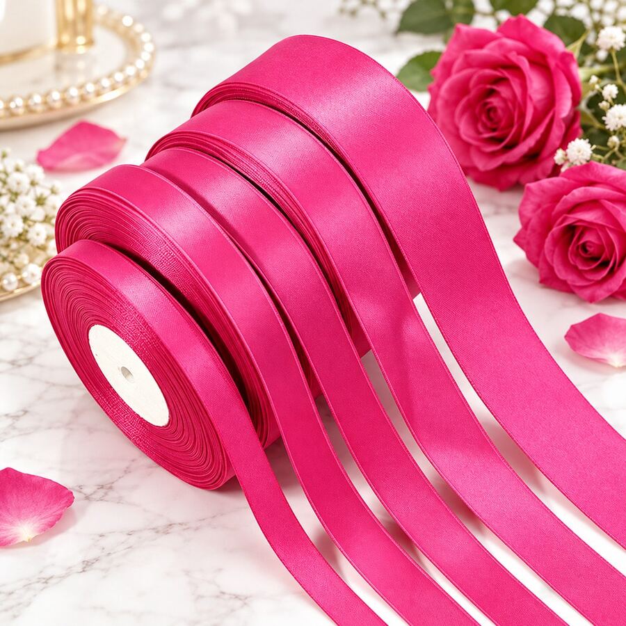 Rose Red Single-Sided Polyester Satin Ribbon (0.6/1.0/2.0/4.0cm) Multiple Sizes Available, Used For Gift Boxes, Bouquets, Chair Backs, Invitations And Decorative Boards - Rose Red - View 1