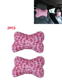 Leopard Print Bone Shaped Car Neck Pillows, Soft Fluffy Plush Auto Headrest Cushions, Universal Neck Support Car Seat Pillows For Driving Travel - Bone-shaped - View 24