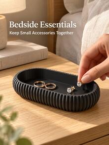 New Striped Oval Storage Tray 3D Printed Minimalist Storage Dish Entryway Vanity Bathroom Desktop Jewelry Keys Coins Multi-Functional Storage Decor Creative Housewarming Gift - Multicolor - View 4