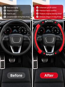 Sport Letter PU Leather Steering Wheel Cover, No Inner Ring Stretch Design, Breathable Anti-Slip Perforated Car Steering Cover, Easy Installation, Universal 15 Inch For Round & D Shaped Steering Wheel, All Season Auto Interior Accessories - Multicolor - View 10