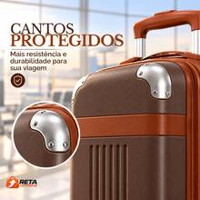 Conjunto de Malas Pequena 20 e Média 24 com Frasqueira 14 para Cosméticos Kit de Viagem em ABS Resistente com Rodinhas 360° Cadeado TSA Sistema Expansível e Divisórias para Roupas e Objetos - Marrom - Visão 6