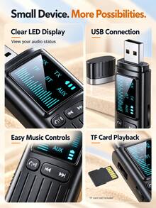 XF.Meraki USB Bluetooth Audio Transmitter Receiver, 2-In-1 Portable Wireless Audio Adapter With Digital Display, TX/RX, Supports AUX And TF Card, Compatible With TV, Computer, Car Audio, Wired Speakers, Headphones And Home Stereo, Mini Bluetooth Adapter - A - View 4