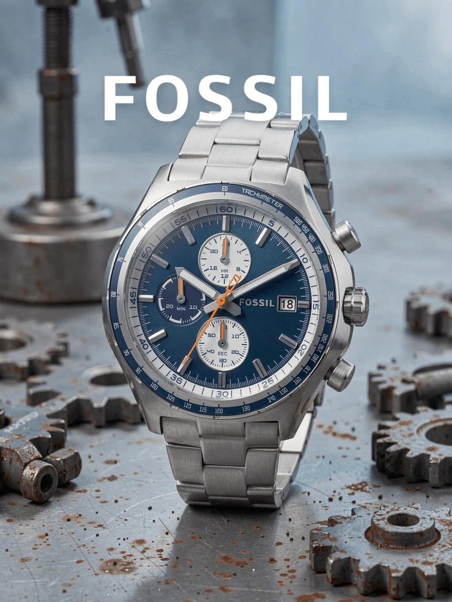 Fossil CH2809 Men's Quartz Watch Silver Stainless Steel Bracelet Navy Blue Dial Tachymeter Bezel Date Window Sport For Daily Wear Graduation Gift - one-size - View 1