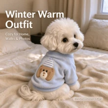 Autumn/Winter Light Blue Bear Embroidery Pet Fleece Hoodie, Cute Cat And Dog Sweater, Round Neck Top - Baby Blue - View 4