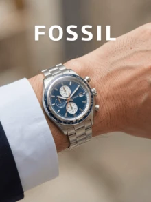 Fossil CH2809 Men's Quartz Watch Silver Stainless Steel Bracelet Navy Blue Dial Tachymeter Bezel Date Window Sport For Daily Wear Graduation Gift - one-size - View 2