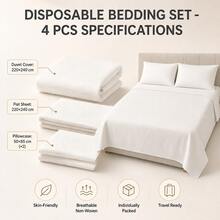 4pcs Disposable Portable Travel Bedding Set, Hotel Disposable Bedding, Business Travel Bedding, Essential Bedding For Travel, Hotel, Hospital, Train And Camping, Disposable Bedding Set, Large Disposable Travel Bed Sheet, Use And Discard - White - View 1