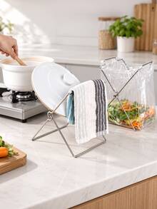 Foldable 304 Stainless Steel Trash Bag Holder, Portable Folding Garbage Rack, Multi-Purpose Hands-Free Filling Foldable Stand, Suitable For Kitchen Countertop, Desktop, Sink, Camping, Picnic, RV, Space-Saving Metal Rack - View 3
