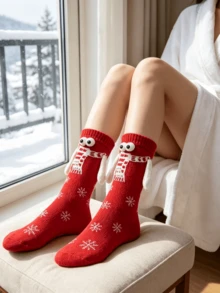 6pairs,Funny Christmas Magnetic Holding Hands Socks With 3D Plush Eyes - Multicolor - View 4