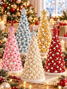 1 Set DIY Pearl Effect Beaded Christmas Tree Handmade Kit, 5 Styles Available, Star Top Ornament & Shiny Bead Design, Holiday Party Christmas Tabletop Decor, Bedroom Vanity Ornament, Handmade Christmas Gift - Multicolor - View 7