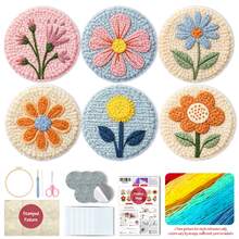 6pcs Coaster Set DIY Punch Needle Kit For Beginners – Includes Punch Needle, Yarn, Instructions, Hoop & Pre-Printed Fabric (Different Flowers). Creative Cup Decoration Or Gifting. 2D Printed Punch Needle Starter Kit - 6pcs - View 14