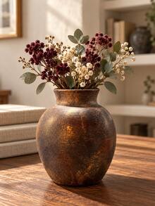 1pc Rustic Bronze Tone Flower Vase, Vintage Textured Decorative Vase For Fresh Or Dried Flowers, Farmhouse Home Decor For Living Room, Entryway, Shelf, Mantel & Dining Table - Multiple Styles - View 5
